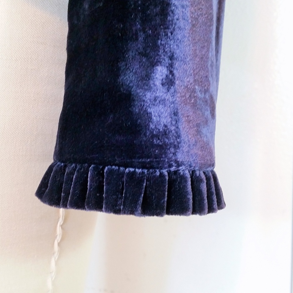 Blue Panne Velvet Blazer Jacket Ruffle Trim - Picture 6 of 8